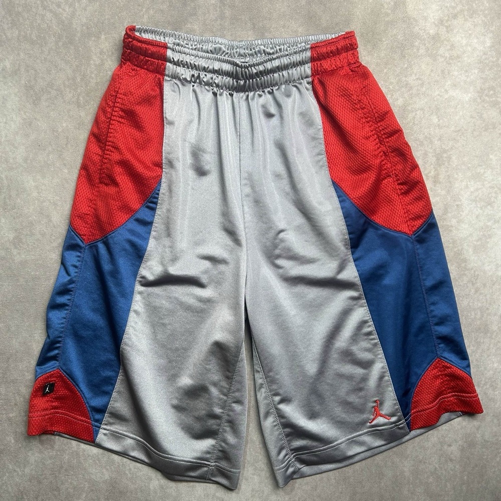 Nike Air Jordan Gray Red Blue 12'' Inseam Basketball Shorts Men's Size M Y2K
